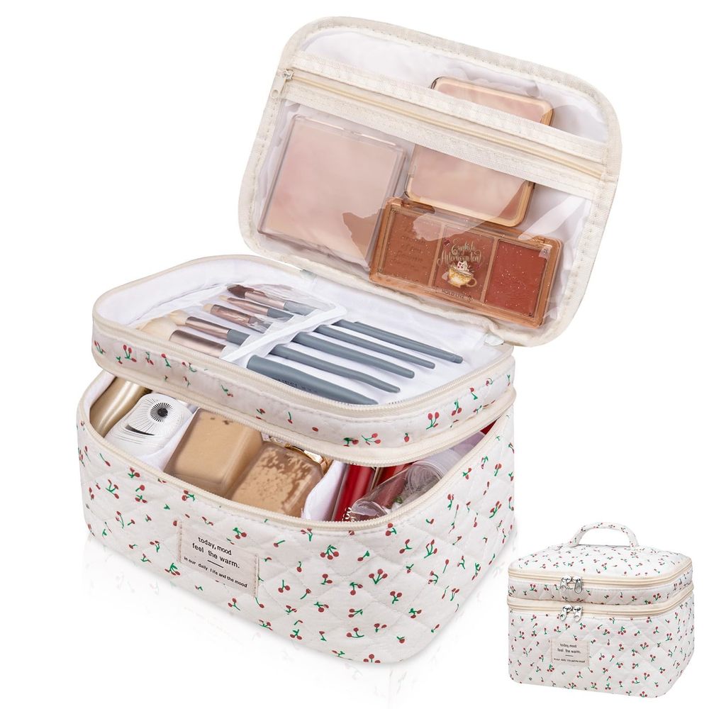Makeup Bag, Large Cosmetic Bag For Women Girls, Cute Quilted Makeup Bags,🦛
